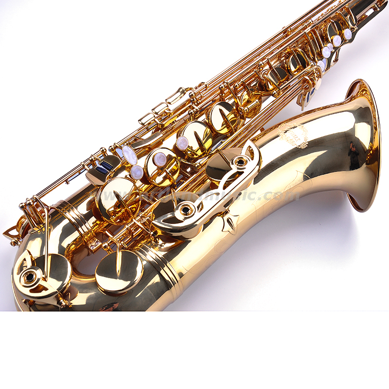 Saxofón tenor profesional con acabado lacado dorado Bb Key (ATS4506)