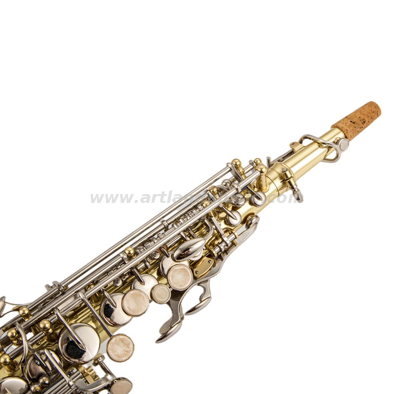 Llave de níquel de laca de oro de saxofón soprano, con el cuello curvo recto (Ass5505gn)