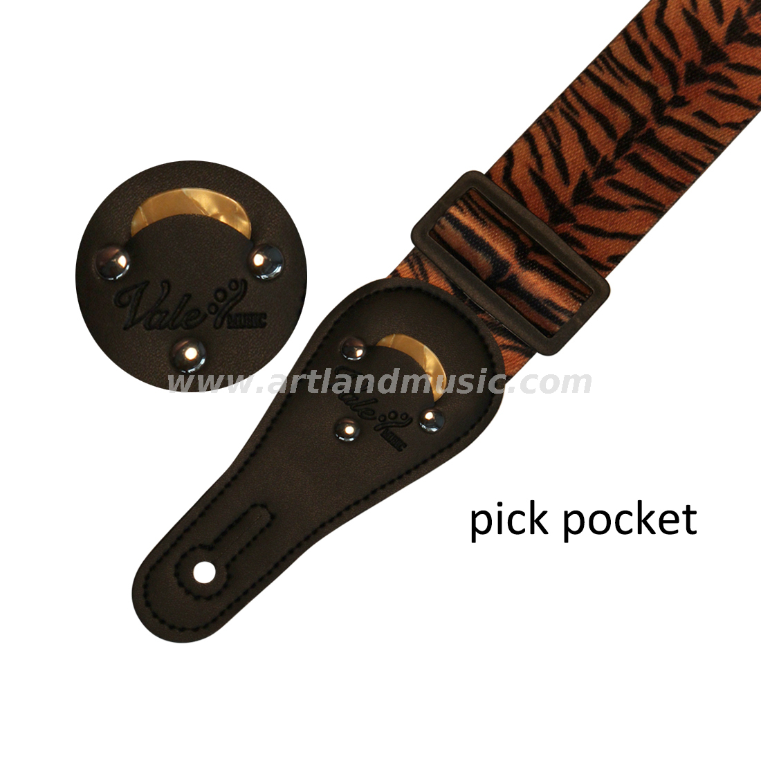 Correa de guitarra de piel de tigre con bolsillo para púas (GST01)