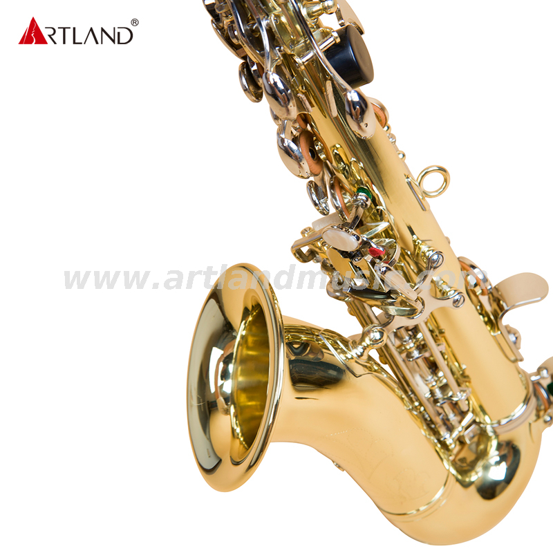 Saxofón soprano curvo de laca dorada grabado a mano con llave de níquel ASS3506D