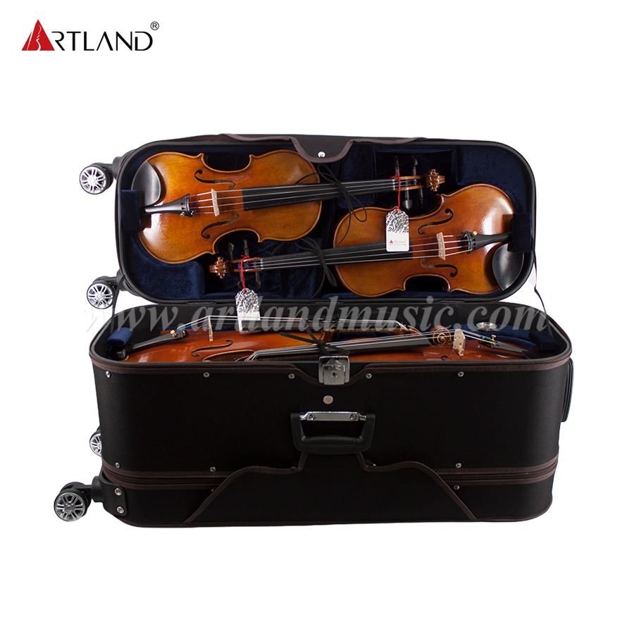 Estuche con ruedas para violín de madera contrachapada dura para 8 violines con ruedas universales (DSV808)