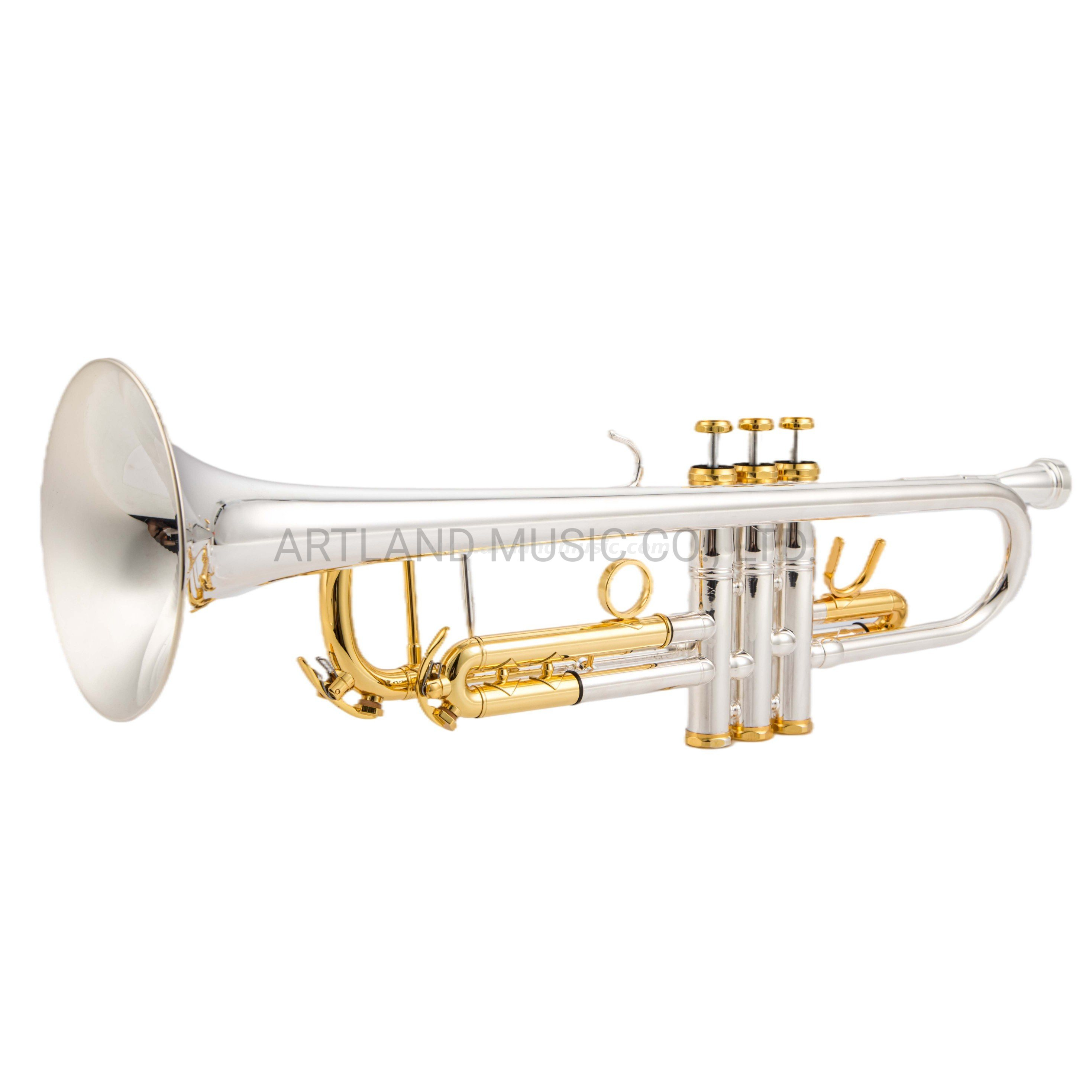 Trompeta estilo Bach plateada con tapa dorada, una boquilla 3c y 5c (ATR0275N)
