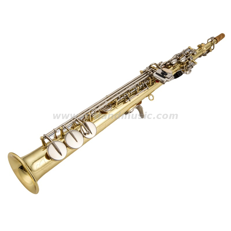 Llave de níquel de laca de oro de saxofón soprano, con el cuello curvo recto (Ass5505gn)