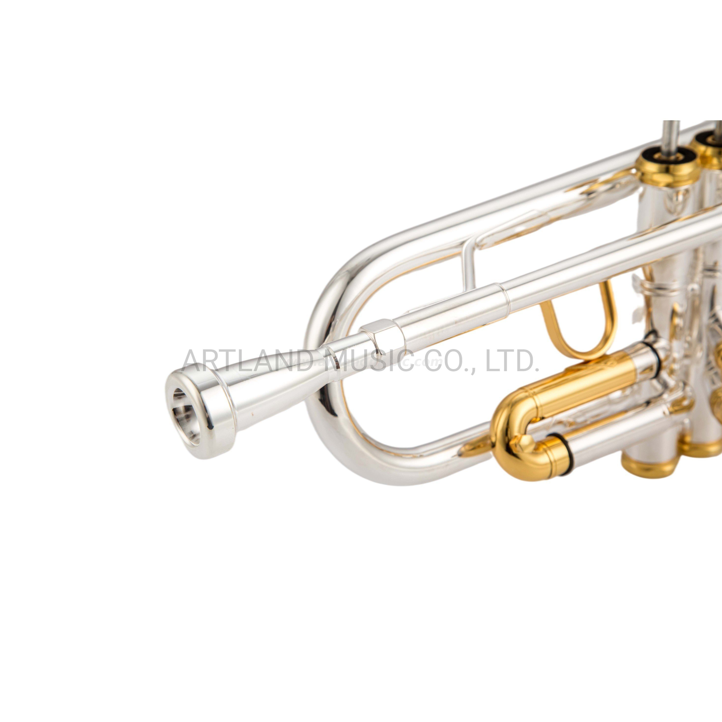 Trompeta estilo Bach plateada con capuchón chapado en oro, una boquilla de 3c y 5c (ATR0275S)